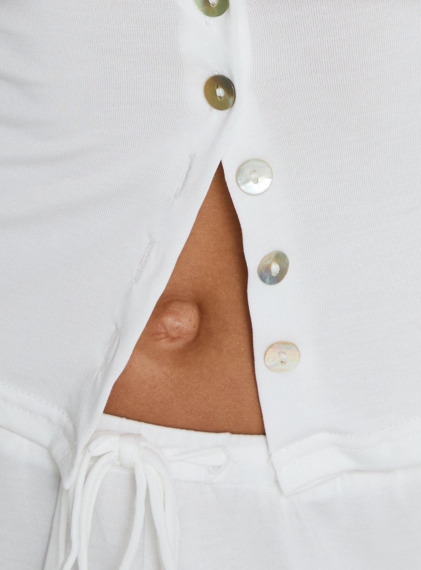 Angellina Jersey Button Down Top White