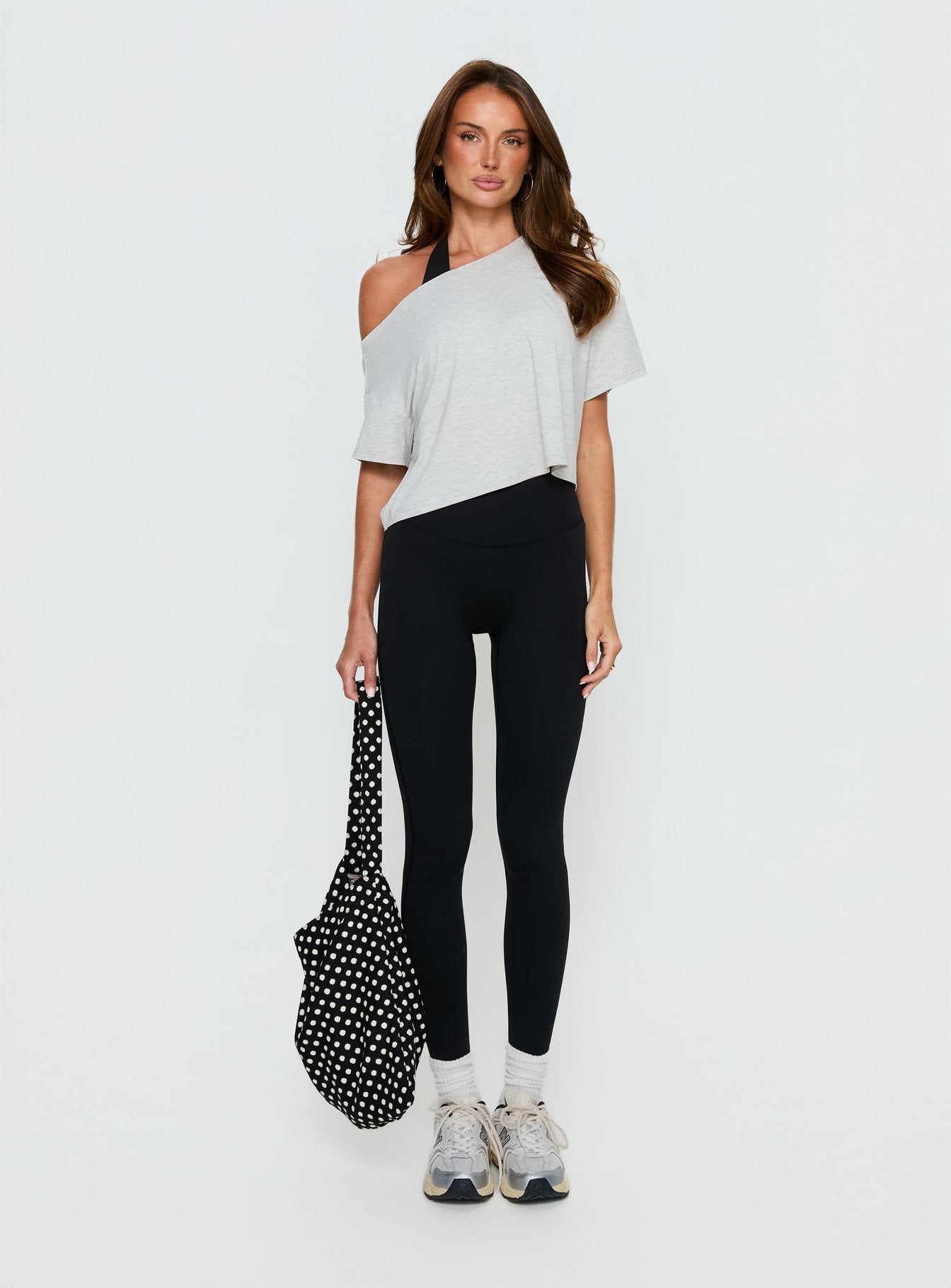 Bailea Off Shoulder Cropped Tee Grey Marle