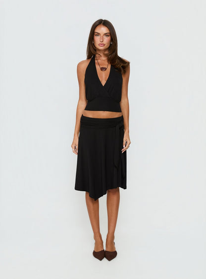 Arabele Halter Wrap Top Black