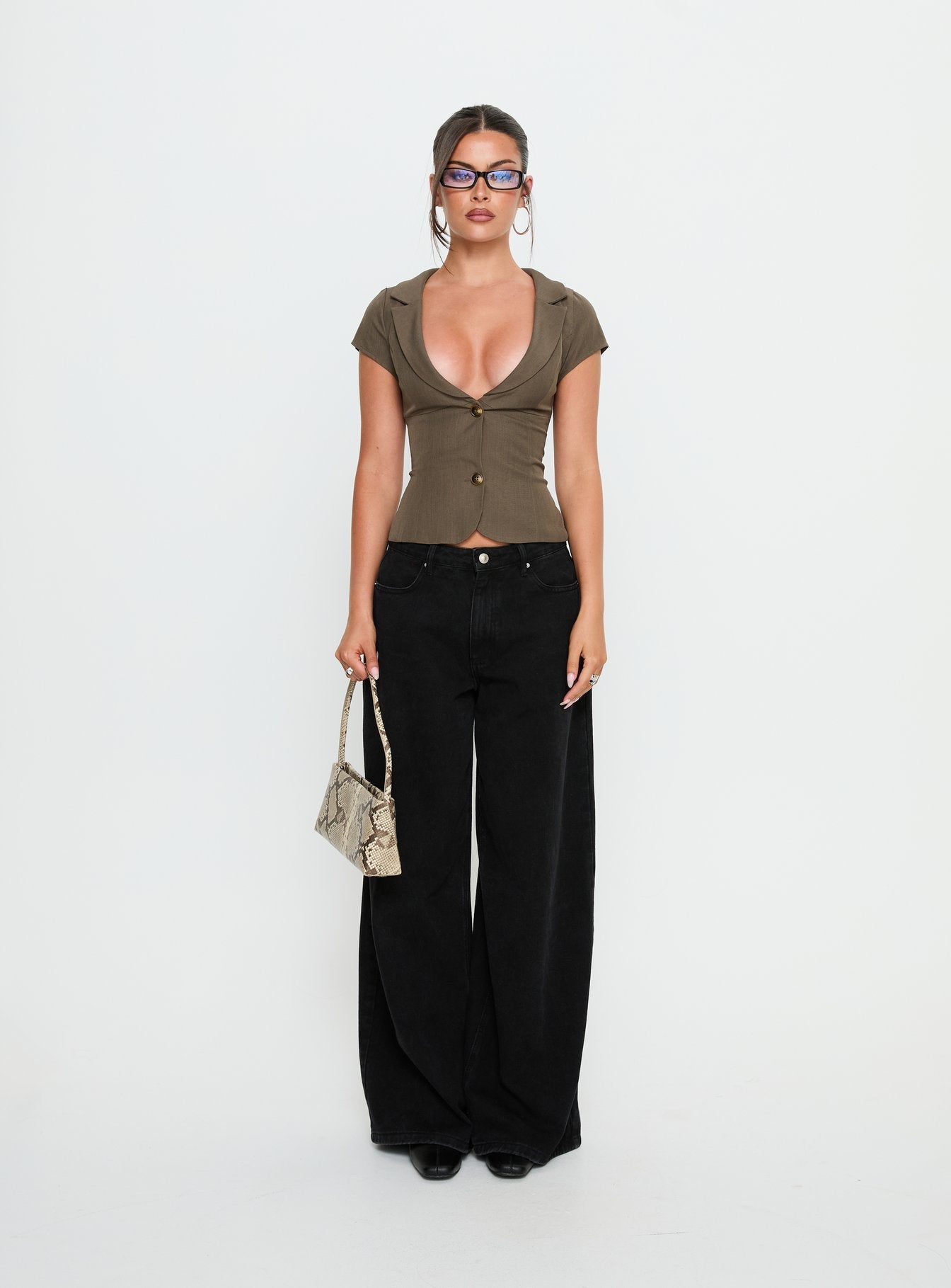 Alexandrea Plunge Tie Up Top Brown Marle