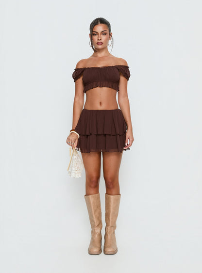 Ackee Tiered Mini Skort Brown