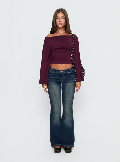 Anastasie Off Shoulder Long Sleeve Top Deep Red