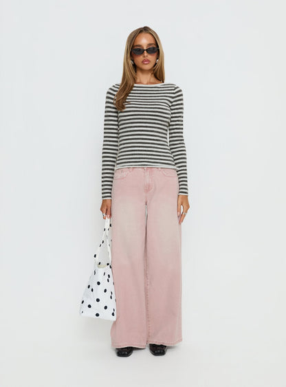 Annalyse Long Sleeve Button Detail Top Stripe