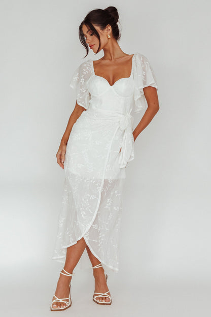 Aphrodite Molded Bust Angel Sleeve Midi Dress Floral White