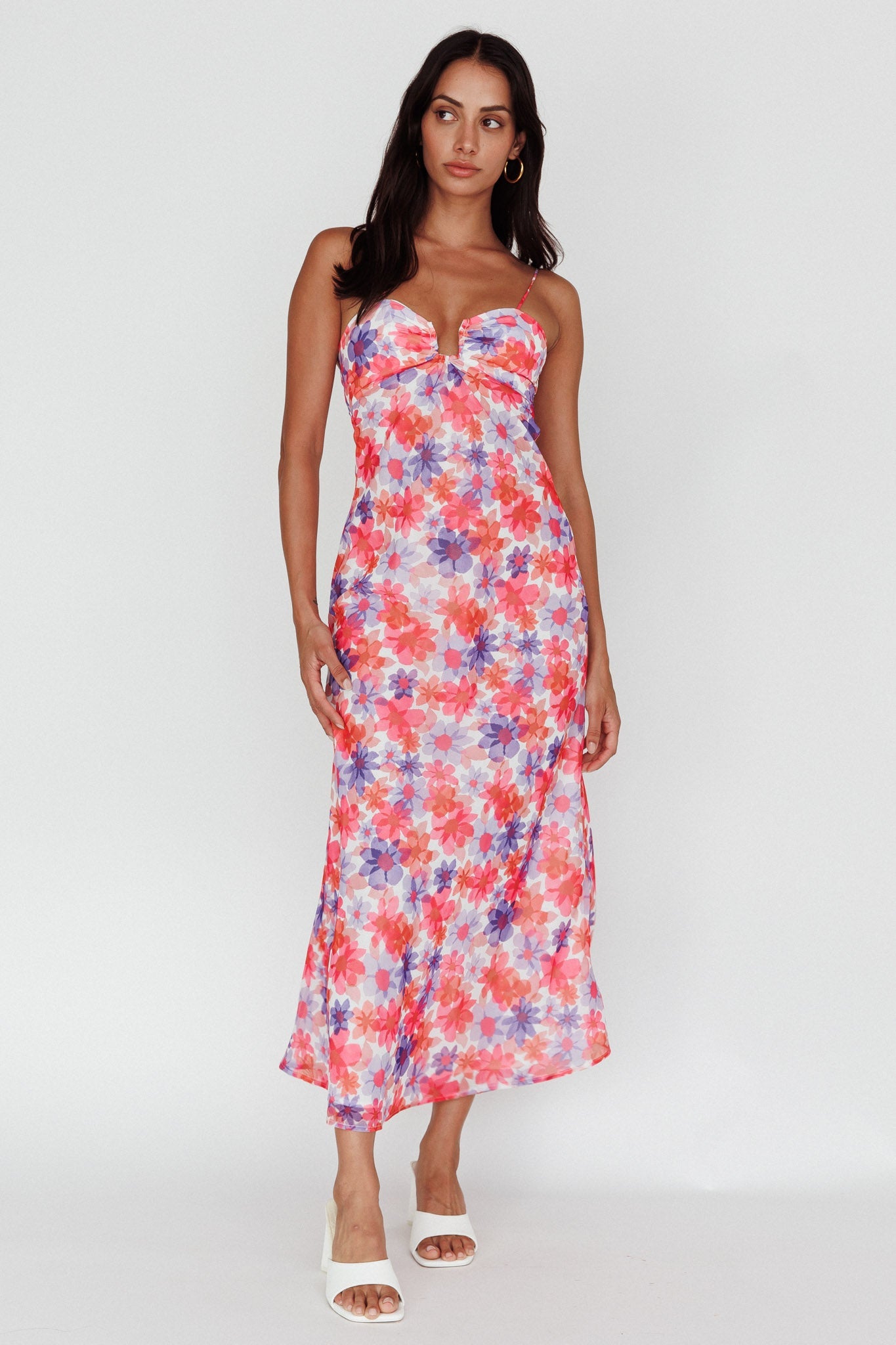 Arika Twist Back Midi Dress Floral Red