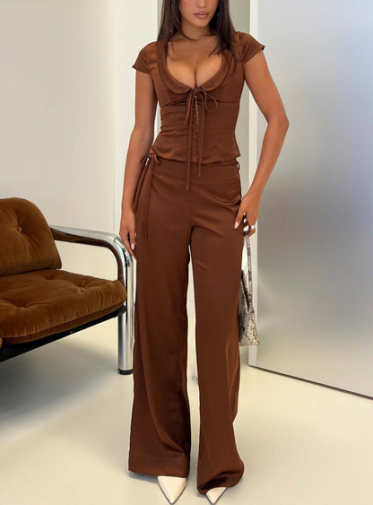 Aubrette Satin Collar Top Chocolate