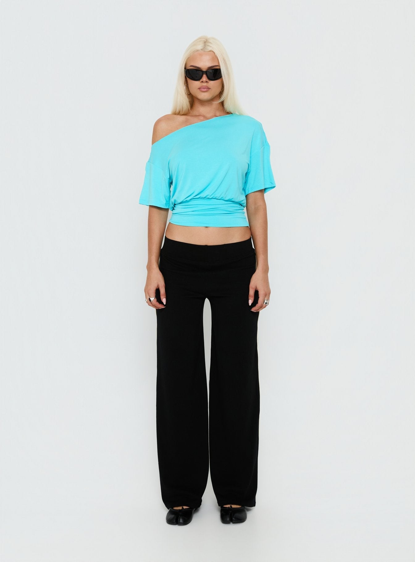 Ashlinn Off Shoulder Drapey Top Turquoise