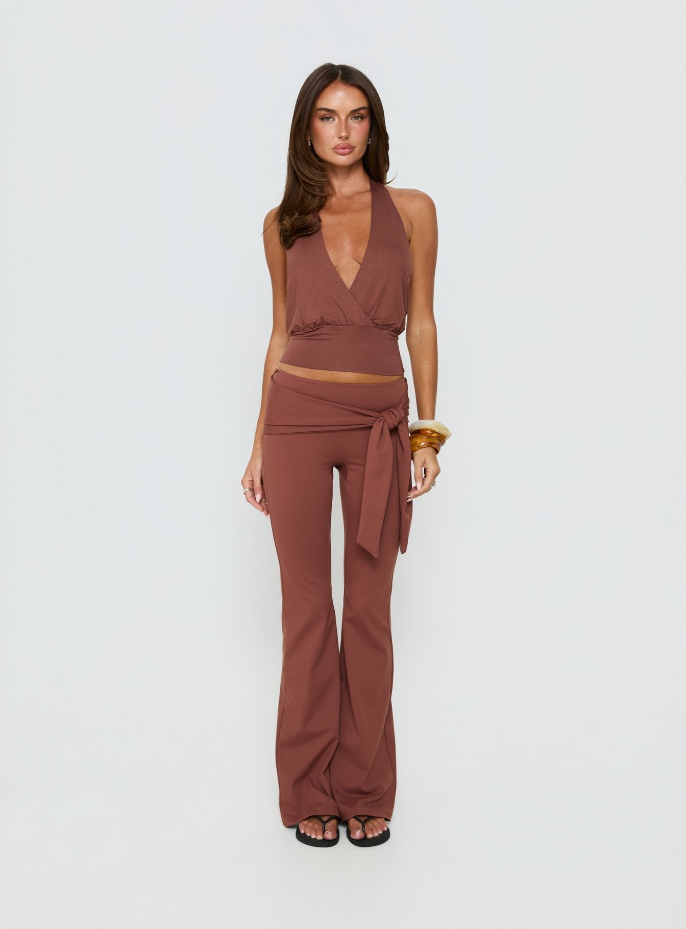 Arabele Halter Wrap Top Brown