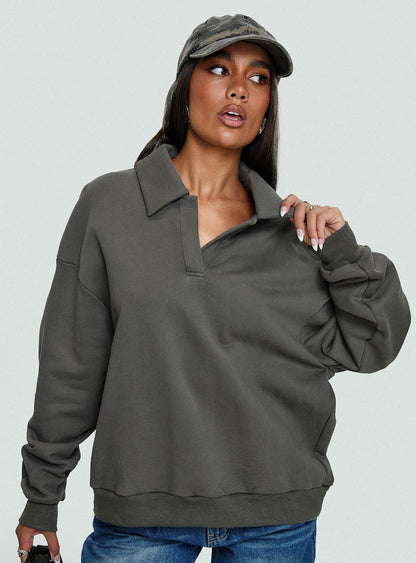 Back Around Collared Fleece Jumper Slate
