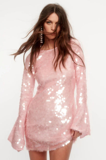 Annabella Sequin Bell Sleeve Mini Dress