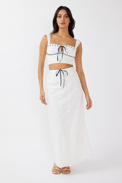 Helga Eyelet Embroidery Bow Crop Top White