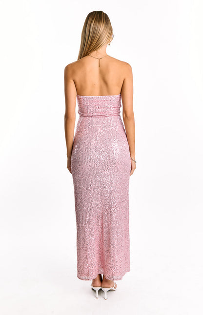 Alliana Pink Sequin Strapless Formal Maxi Dress
