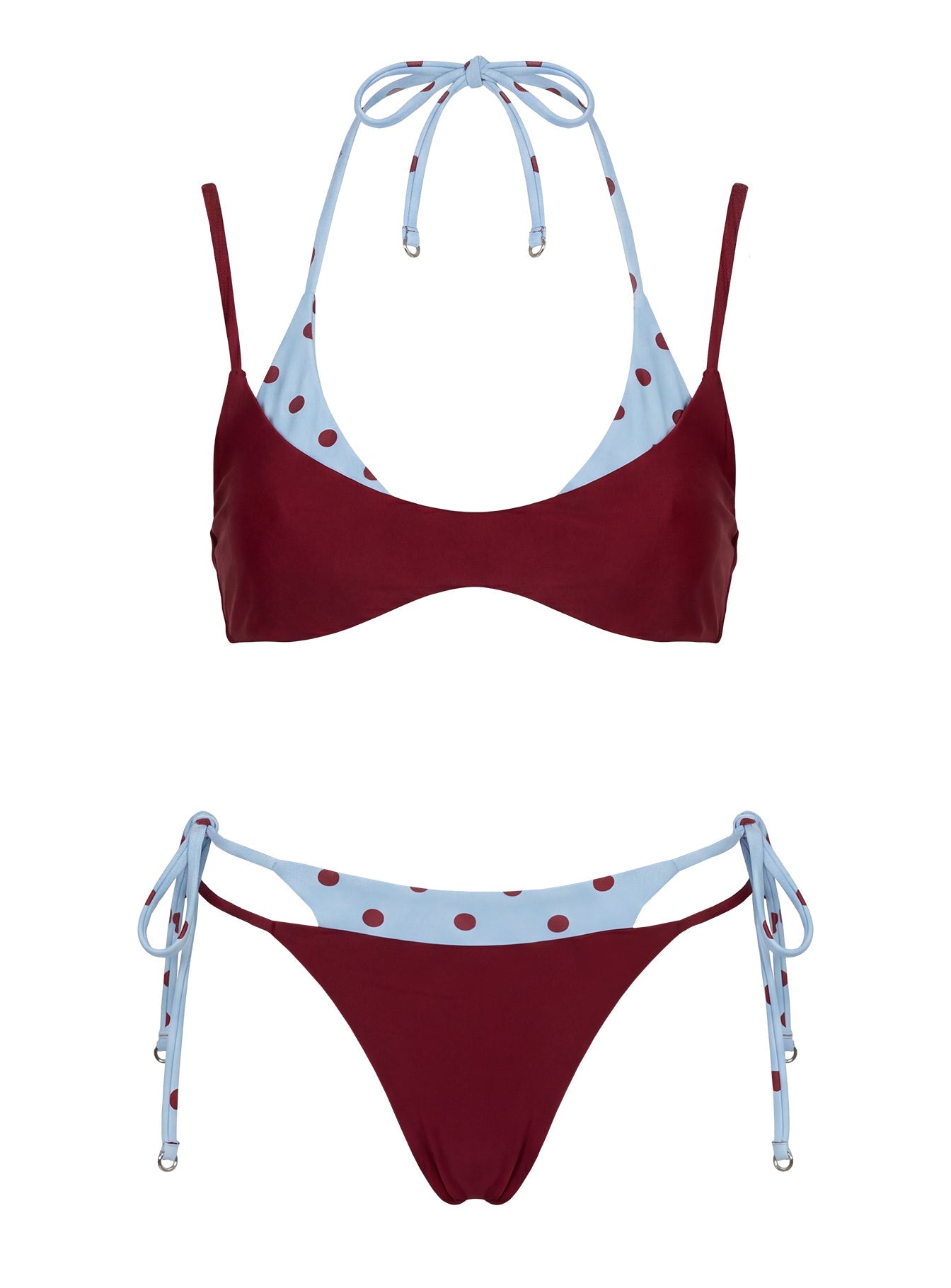 Andrei Layered Triangle Bikini Top Red / Blue Polka Dot