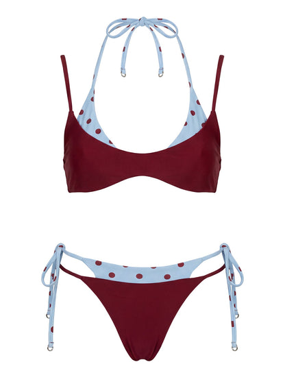 Andrei Layered Triangle Bikini Top Red / Blue Polka Dot