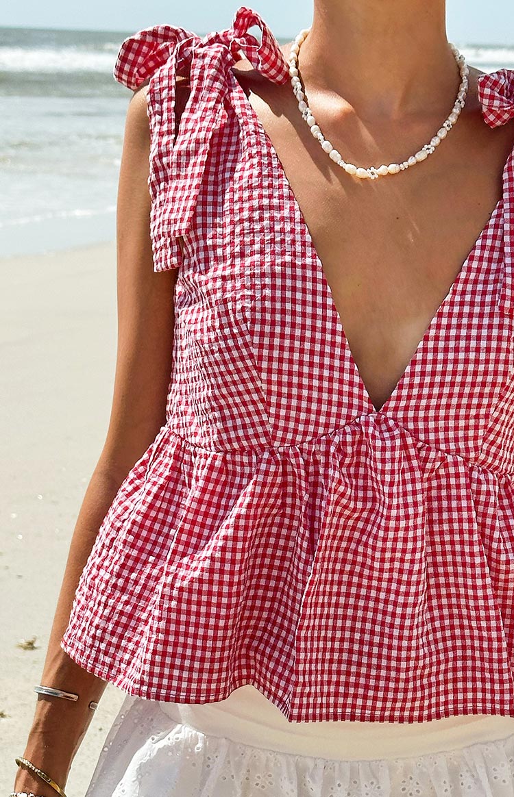 Angelica Red Gingham Tie Top