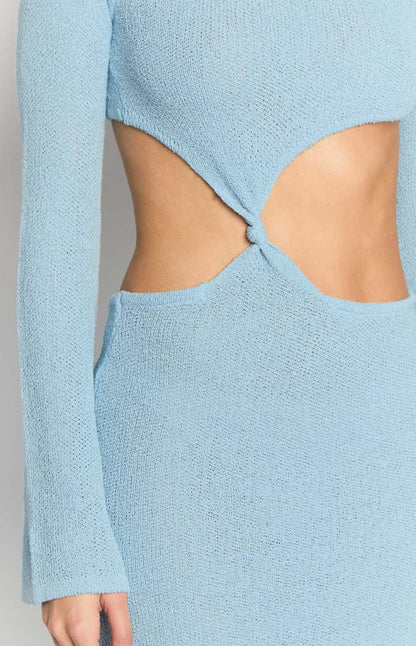 Arya Blue Long Sleeve Knit Maxi Dress