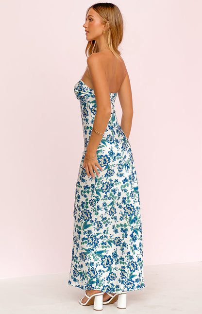 Ashley Blue Floral Formal Maxi Dress