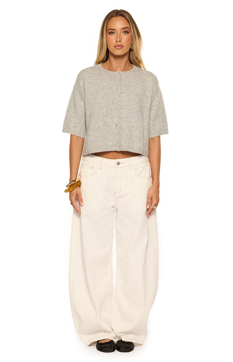 Aurelia Light Grey Short Sleeve Cropped Cardigan