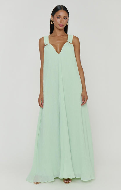 Heidi Maxi Dress ~ Pistachio Pleated Chiffon
