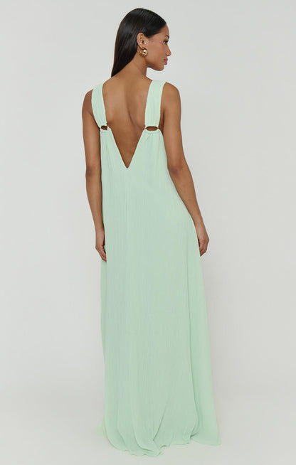 Heidi Maxi Dress ~ Pistachio Pleated Chiffon