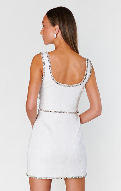 Gina Dress ~ White Rhinestone Jacquard
