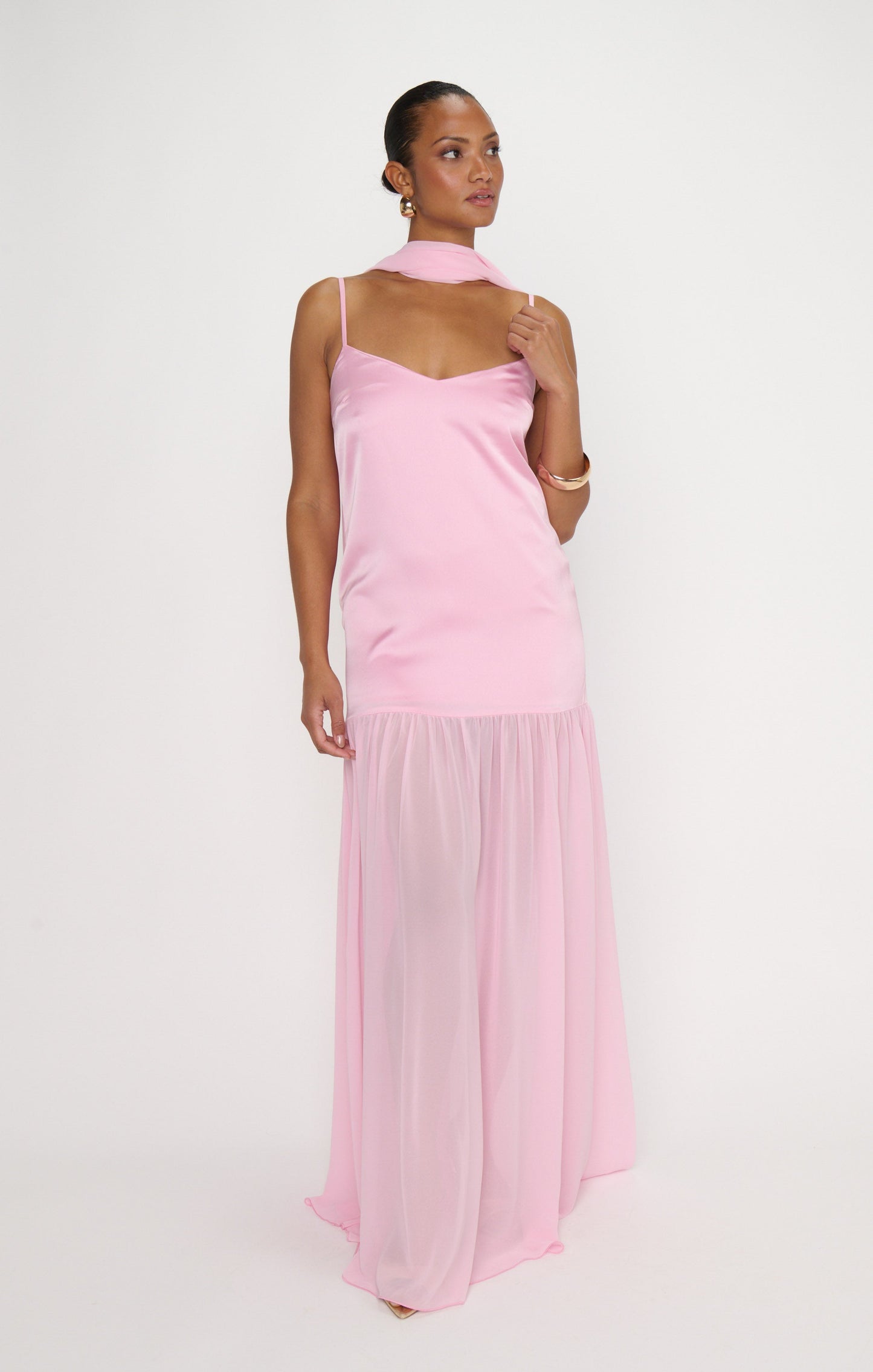 Dalia Maxi Dress ~ Light Pink Luxe Satin