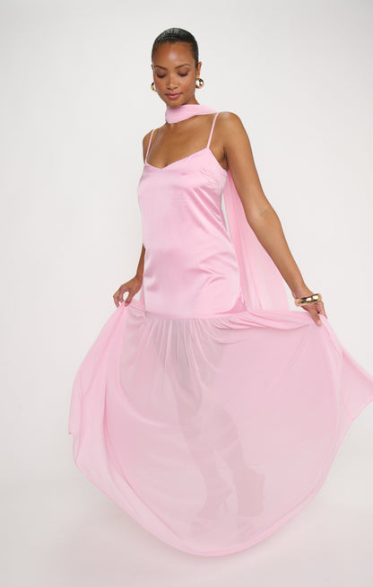 Dalia Maxi Dress ~ Light Pink Luxe Satin