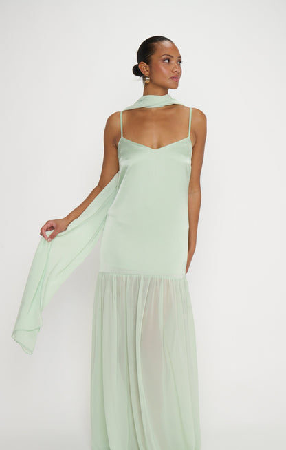 Dalia Maxi Dress ~ Pistachio Luxe Satin