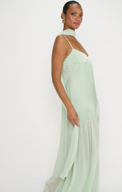 Dalia Maxi Dress ~ Pistachio Luxe Satin