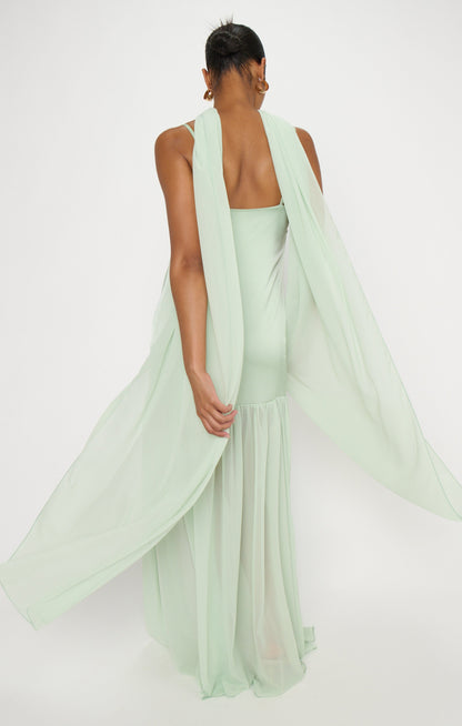 Dalia Maxi Dress ~ Pistachio Luxe Satin
