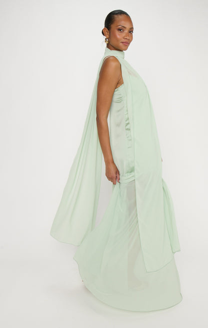 Dalia Maxi Dress ~ Pistachio Luxe Satin