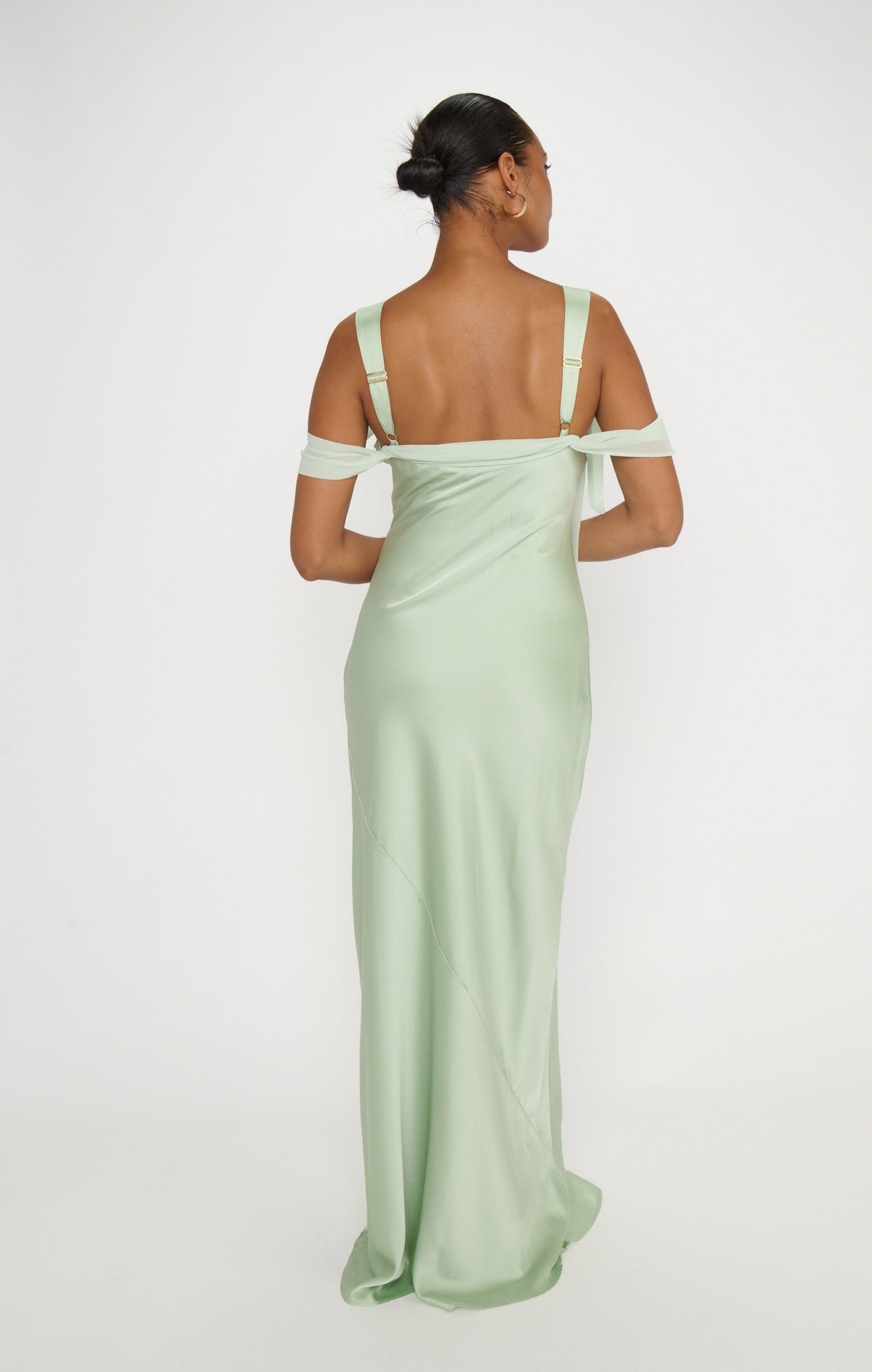 Bella Maxi Dress ~ Pistachio Luxe Satin