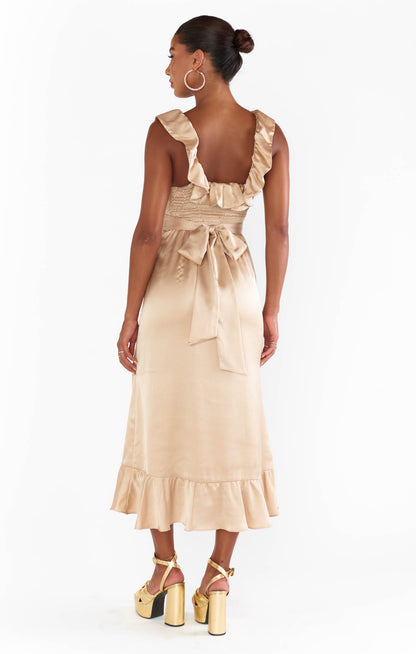 Alexis Midi Dress ~ Champagne Luxe Satin