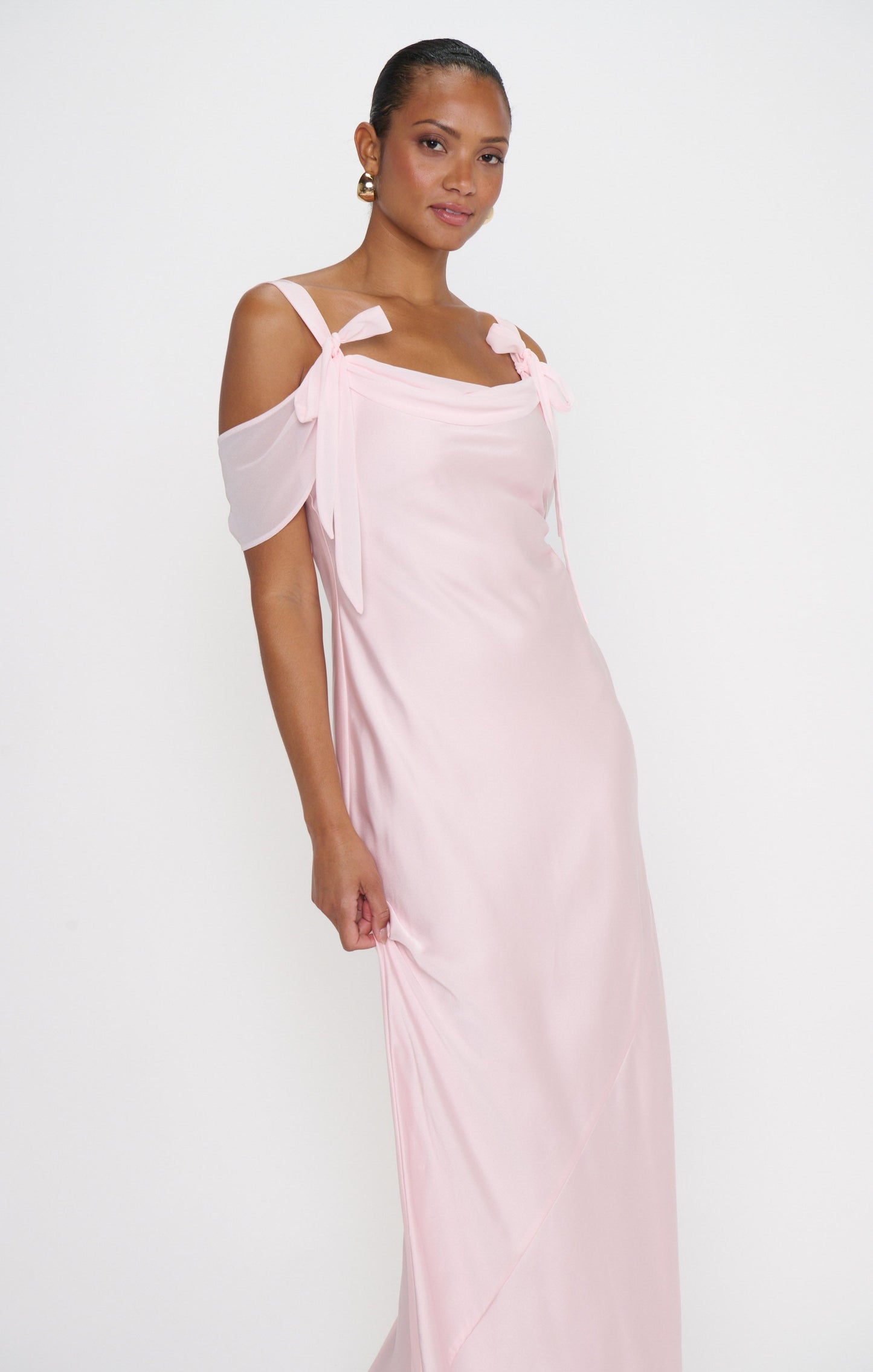 Bella Maxi Dress ~ Powder Pink Luxe Satin