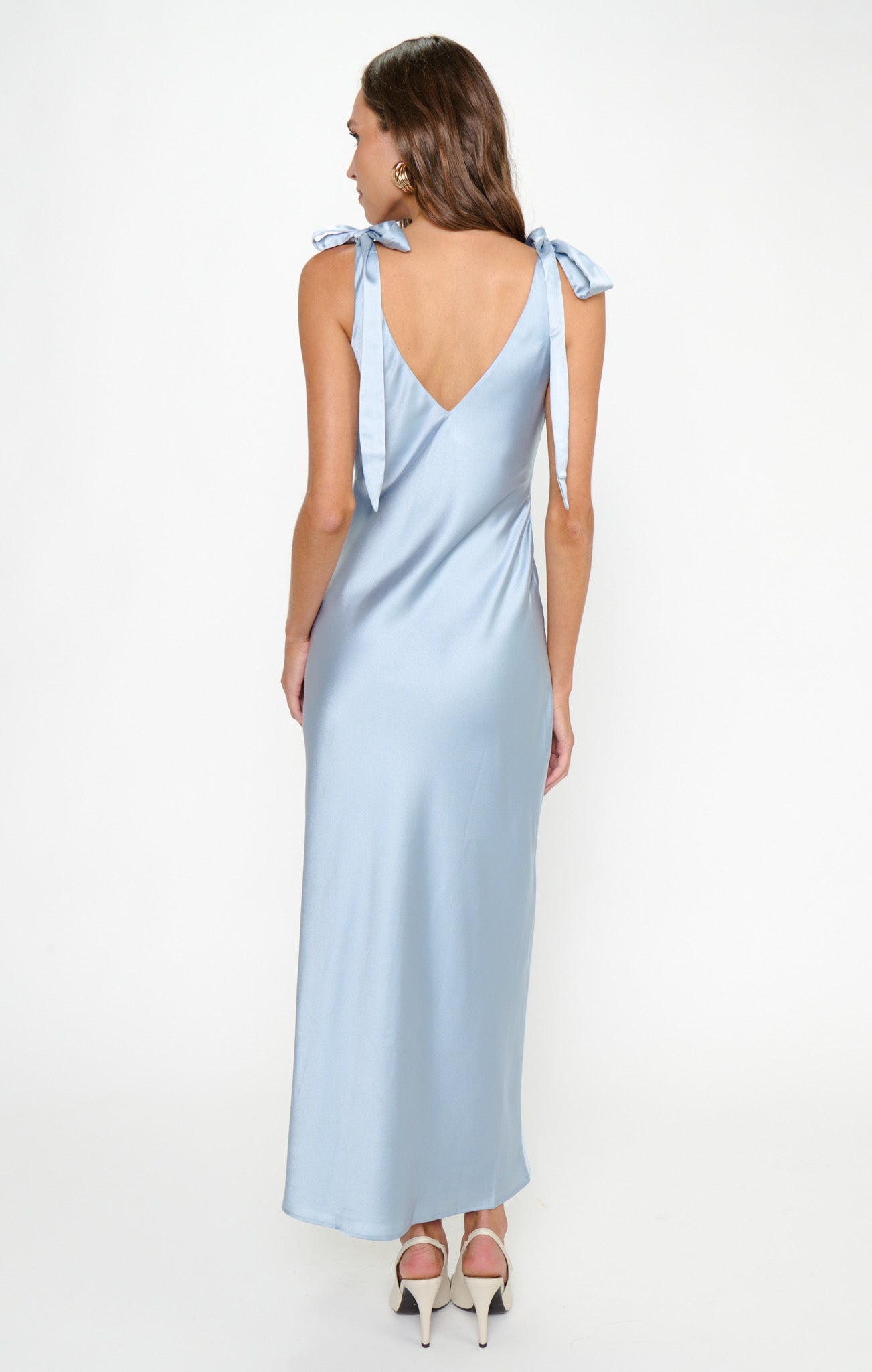 Emma Midi Dress ~ Steel Blue Luxe Satin
