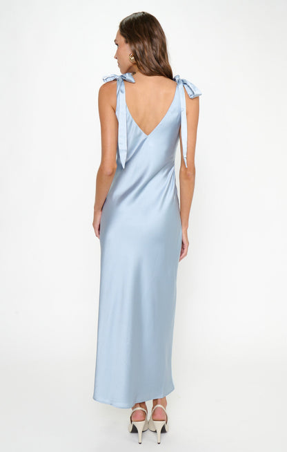 Emma Midi Dress ~ Steel Blue Luxe Satin