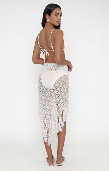 Infinity Wrap ~ White Crochet Fringe