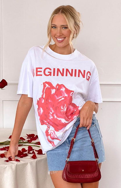 Beginning Rose White Tee