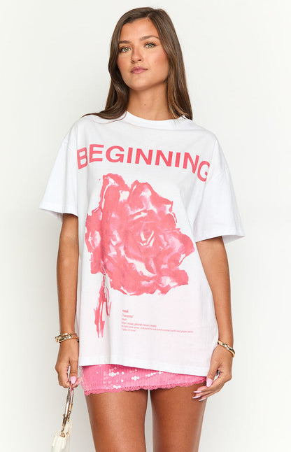 Beginning Rose White Tee