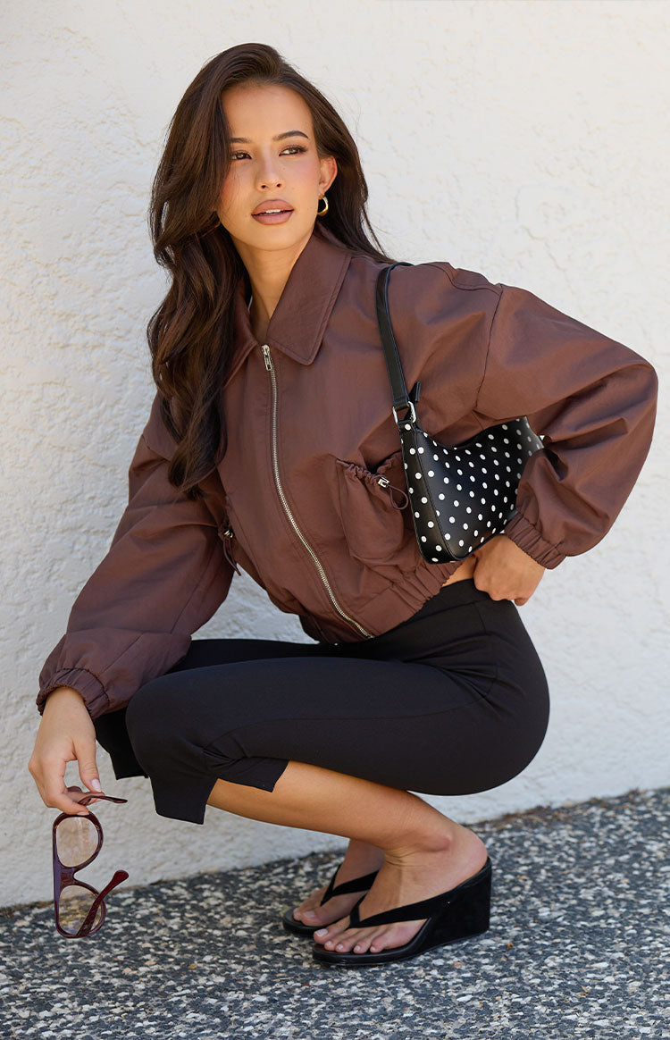 Bobbi Chocolate Collar Bomber Jacket
