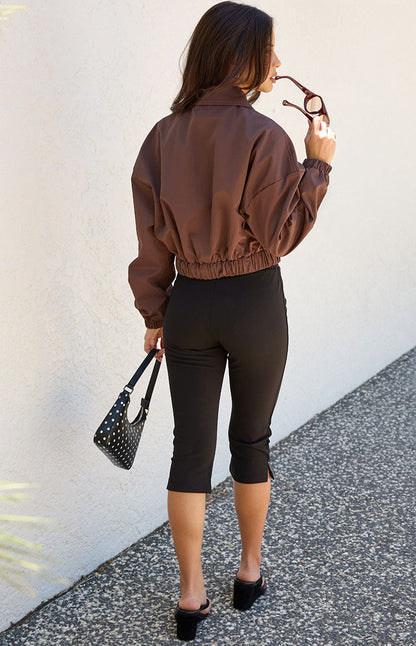 Bobbi Chocolate Collar Bomber Jacket