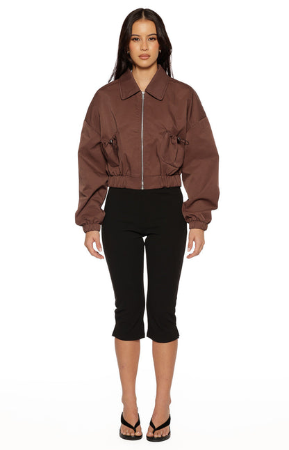 Bobbi Chocolate Collar Bomber Jacket