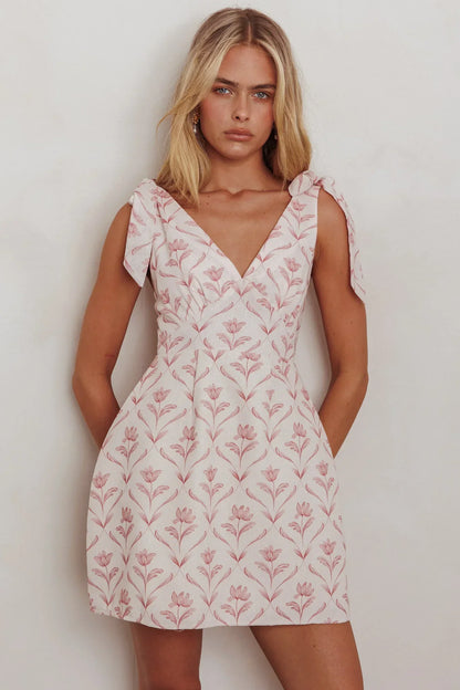 Glam Up Tied Shoulder Mini Dress Beige