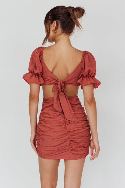 Happy In Love Puff Sleeve Tie Back Dress Rose