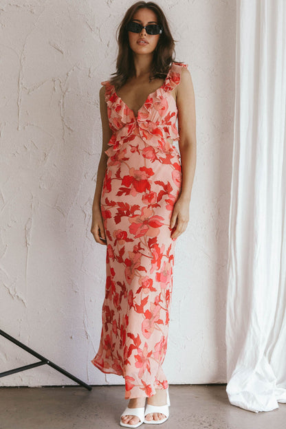 Second Chances Ruffle Trim Midi Dress Floral Pink