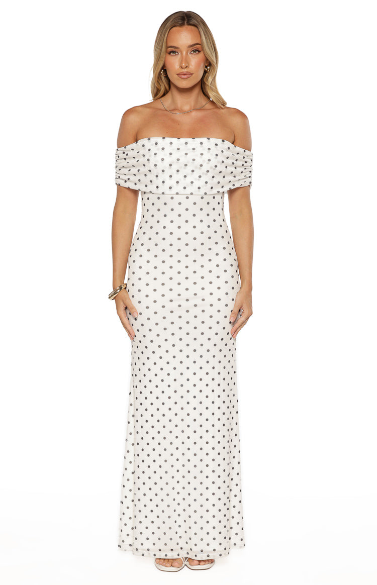 Cole White Polka Mesh Maxi Dress