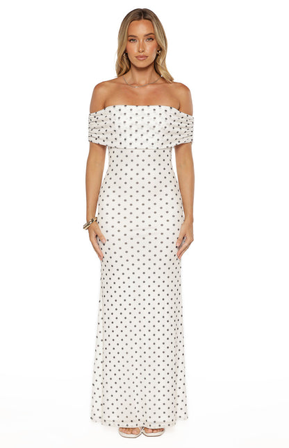 Cole White Polka Mesh Maxi Dress