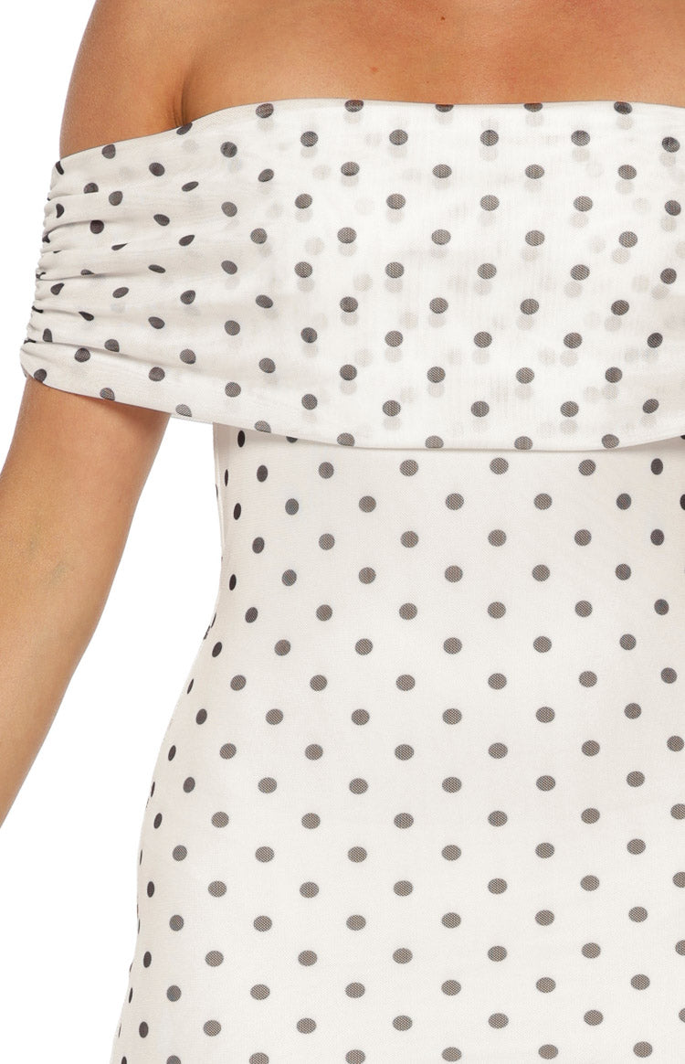 Cole White Polka Mesh Maxi Dress