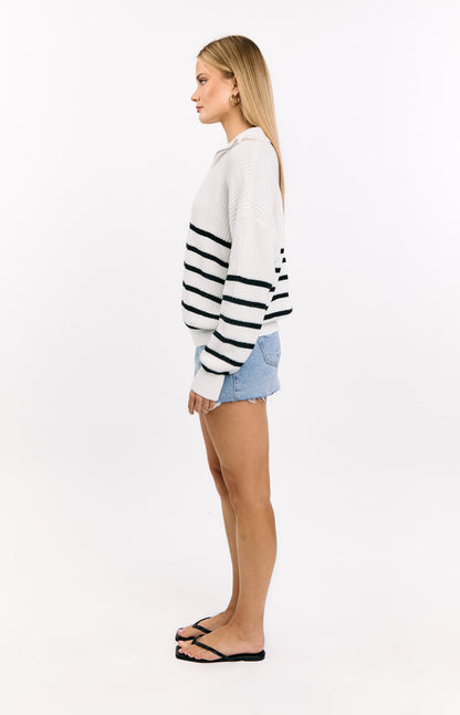 Copenhagen Cream Stripe Quarter Zip Knit Jumper