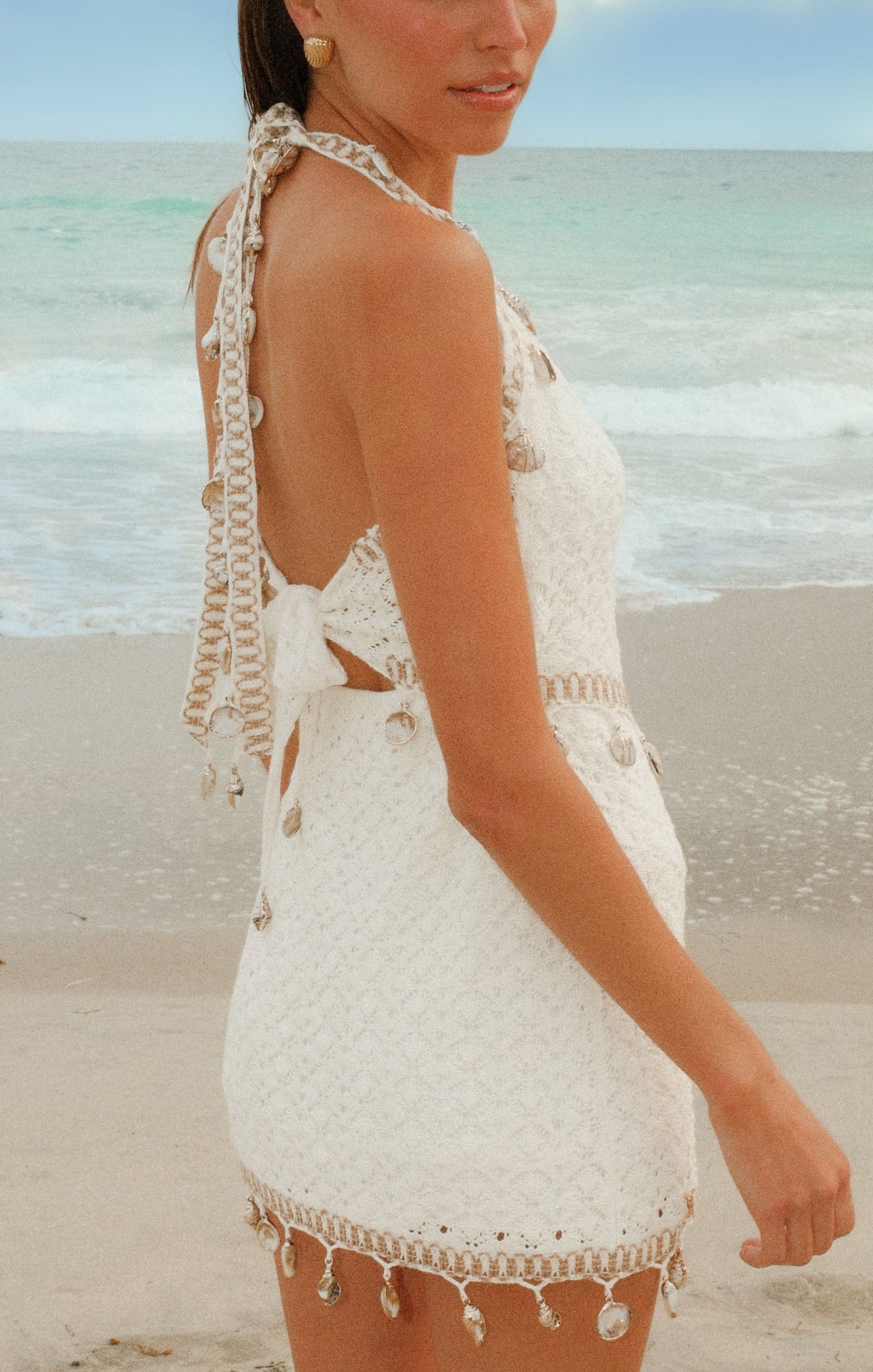 Beachside Mini Dress ~ White Shell Crochet